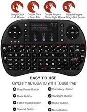 Load image into Gallery viewer, Rii 2.4GHz Mini Wireless Portable Keyboard with Touchpad, LED Backlit - Keyboard for Smart TV, Android TV, Samsung TV, LG TV, Sony TV, XBOX, Kodi Server, Windows Laptop and Windows Media Center
